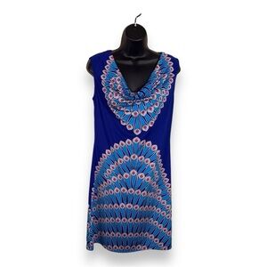 SMALL INC BLUE BOHO SLEEVELESS DRESS STRETCH EVENT COLORFUL BLUE COWL NECKLINE